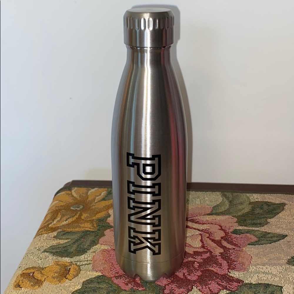 2016 VS Pink silver metal water bottle with black PINK logo